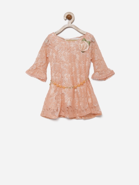 

Peppermint Girls Peach-Coloured Lace Fit & Flare Dress
