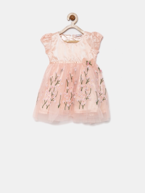 

Peppermint Girls Peach-Coloured Embroidered Fit & Flare Dress