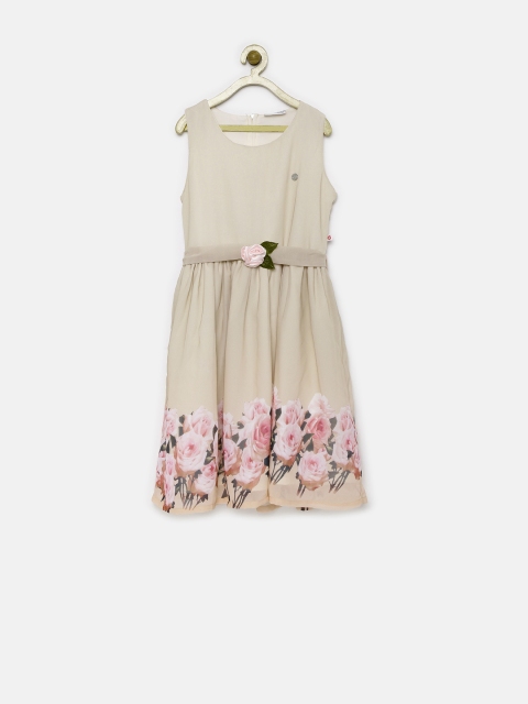 

Peppermint Girls Beige Floral Print Fit & Flare Dress