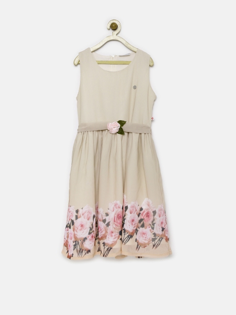 

Peppermint Girls Beige Printed Fit & Flare Dress