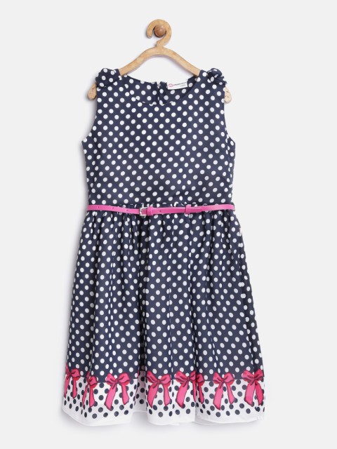

Peppermint Girls Navy Polka Dot Print Fit & Flare Dress, Navy blue