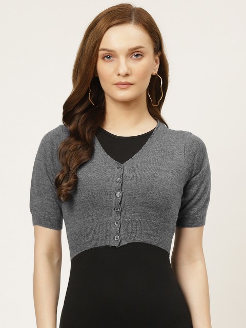 

Monte Carlo Women Grey Solid Crop Cardigan