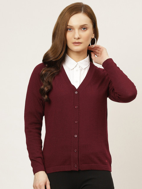 

Monte Carlo Women Maroon Solid Woolen Cardigan