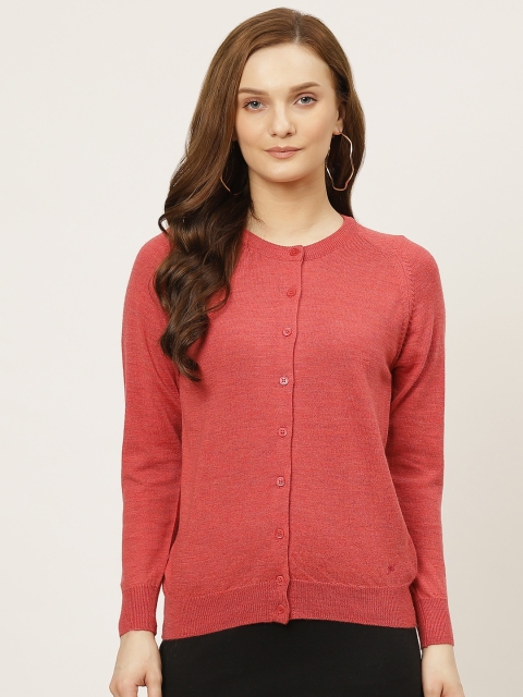 

Monte Carlo Women Coral Red Solid Woollen Cardigan