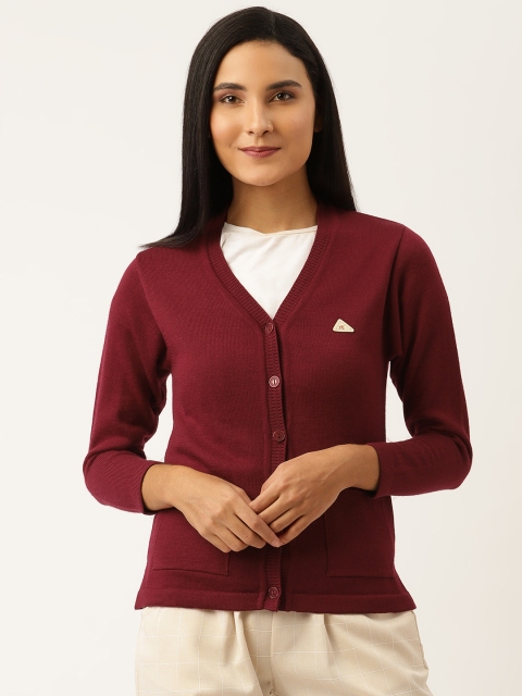 

Monte Carlo Women Maroon Solid Cardigan