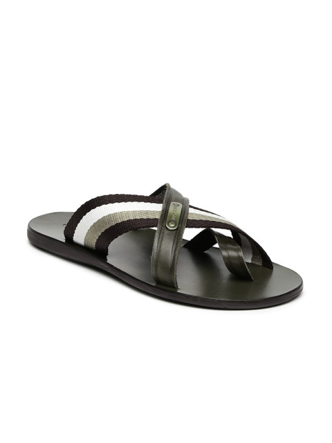 

Tommy Hilfiger Men Olive Green & Brown Leather Sandals