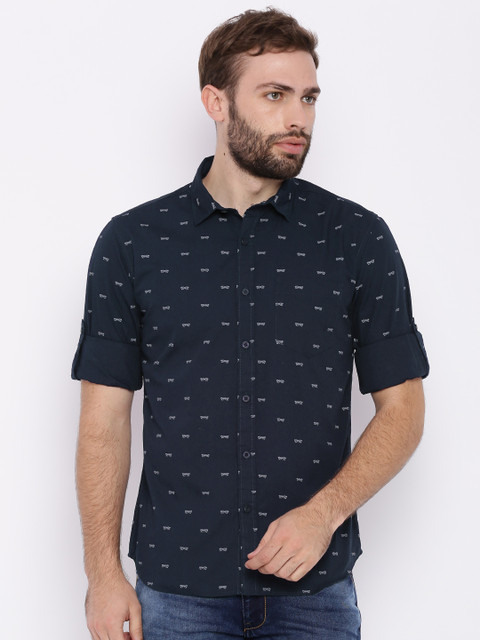 

HIGHLANDER Men Navy Blue Slim Fit Printed Casual Shirt
