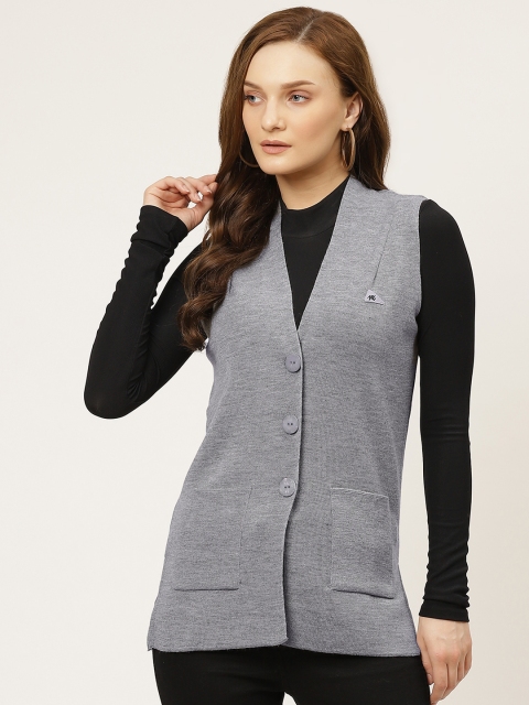 

Monte Carlo Women Grey Solid Sleeveless Woollen Cardigan