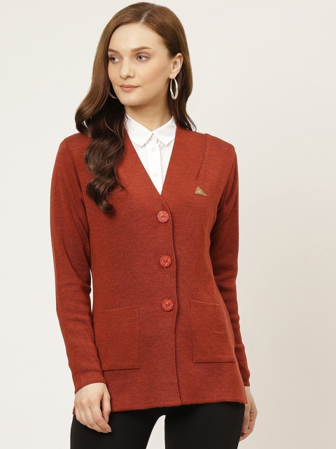 

Monte Carlo Women Rust Orange Solid Woollen Cardigan