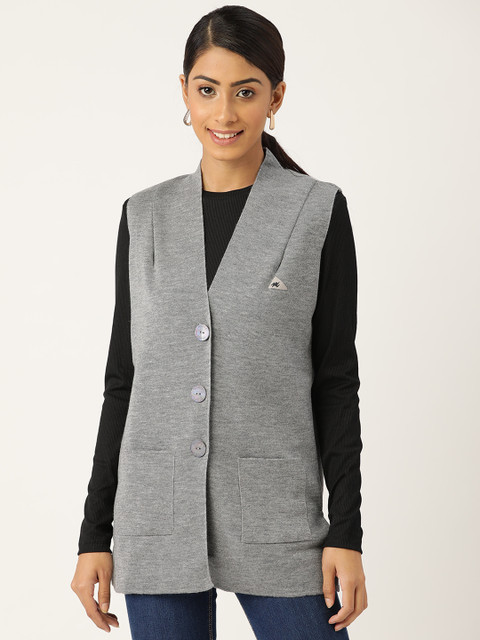 

Monte Carlo Women Grey Melange Woolen Solid Cardigan