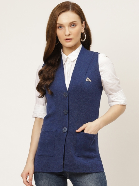 

Monte Carlo Women Navy Blue Solid Sleeveless Woollen Cardigan