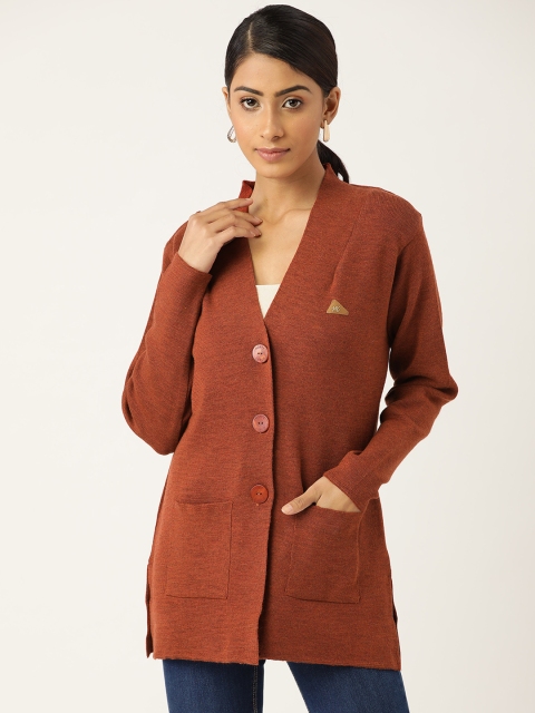 

Monte Carlo Women Rust Brown Woolen Solid Cardigan