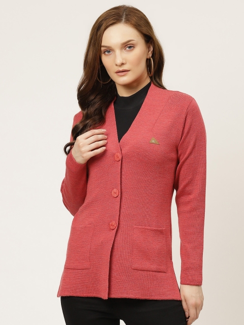 

Monte Carlo Women Coral Red Solid Woollen Cardigan