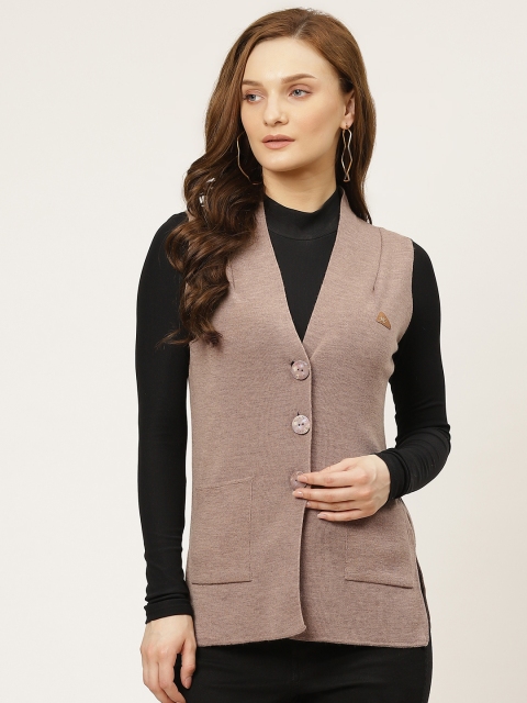 

Monte Carlo Women Beige Solid Sleeveless Woollen Cardigan