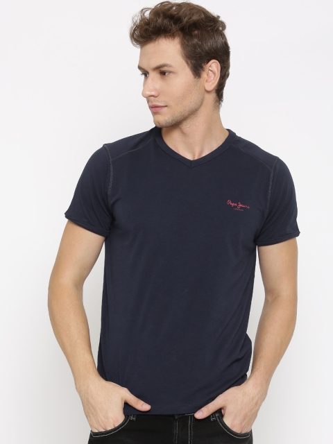 

Pepe Jeans Men Navy Solid V-Neck T-shirt, Navy blue