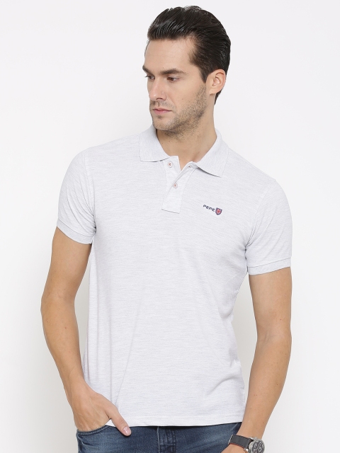 

Pepe Jeans Men Grey Melange Solid Polo Collar T-Shirt