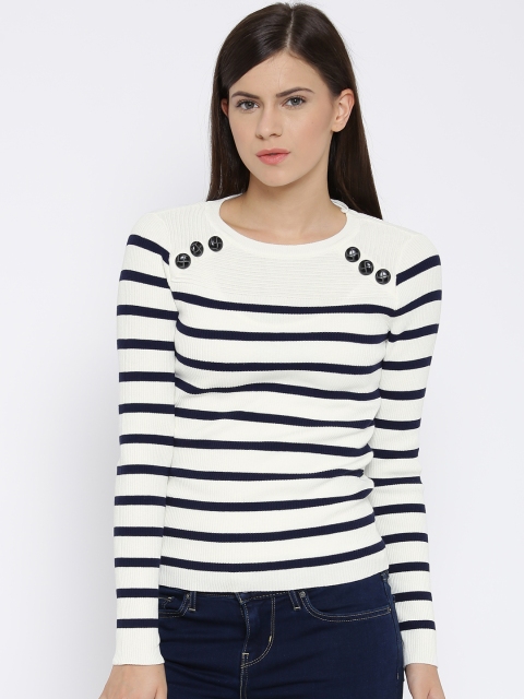 

Vero Moda Women Off-White Striped Regular Top