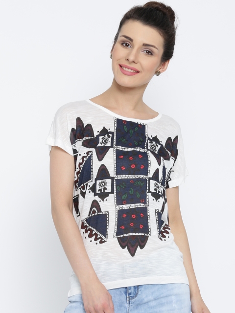 

Vero Moda Women White Printed Round Neck T-shirt