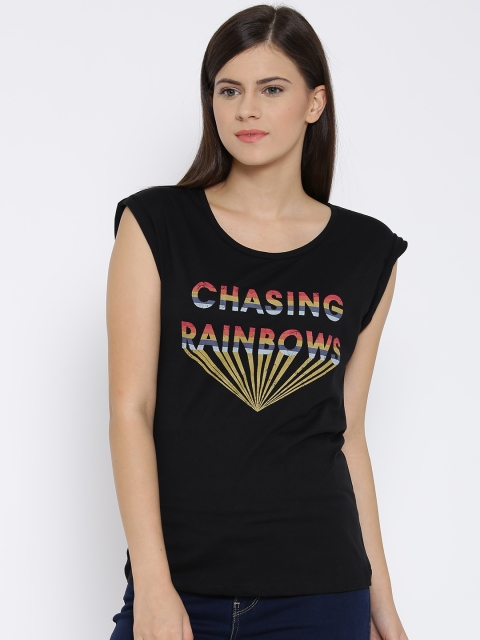 

Vero Moda Women Black Printed Round Neck T-shirt
