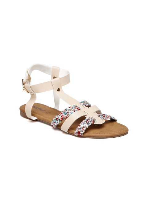 

People Women Beige & White High-Top Printed Flats
