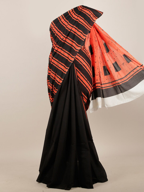 

Pothys Women Black & Orange Cotton Blend Saree