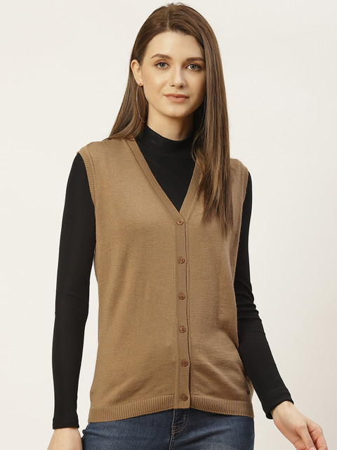 

Monte Carlo Women Khaki Solid Cardigan