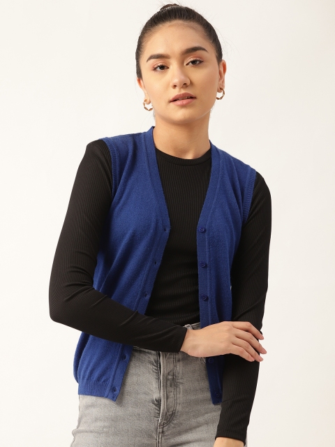 

Monte Carlo Women Blue Sleeveless Cardigan