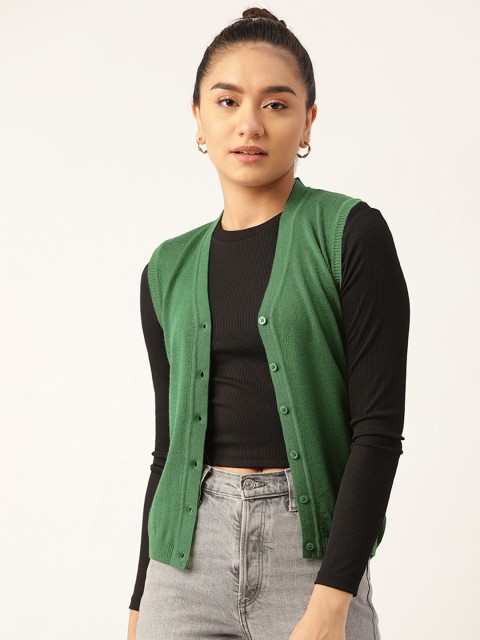 

Monte Carlo Women Green Sleeveless Cardigan