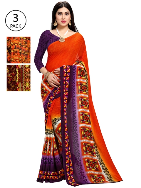 

KALINI Women Pack of 3 Multicolor Poly Georgette Printed Saree, Orange