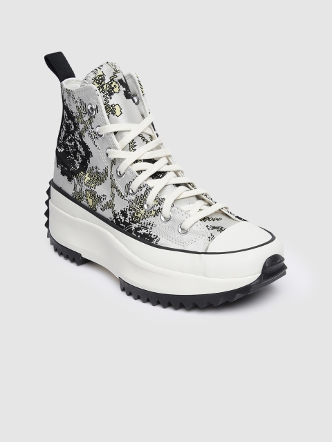 

Converse Women Off White & Black Printed Run Star Hike High-Top Sneakers