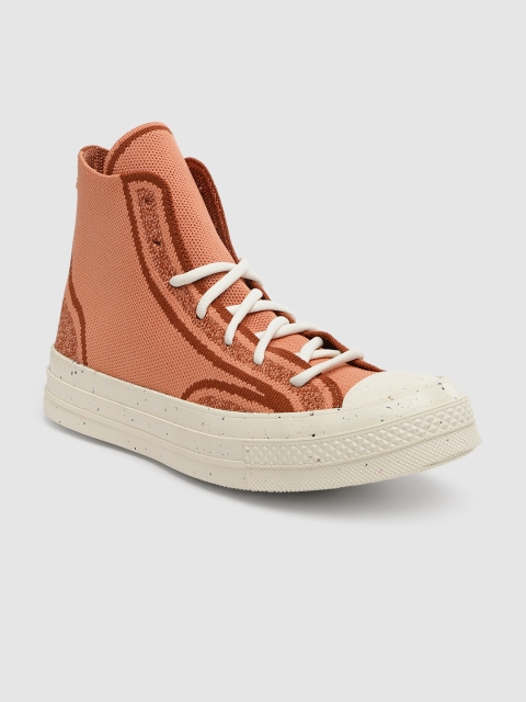 

Converse Men Orange Chuck 70 Knit Upper Cold Cement Textured Mid-Top Sneakers