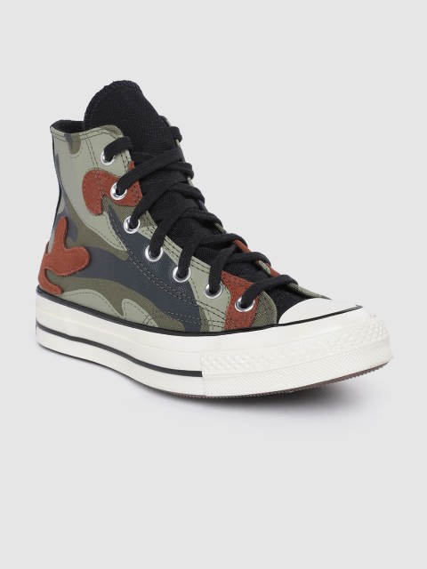 

Converse Men Olive Green & Rust Orange Chuck 70 Camouflage Print Mid-Top Sneakers