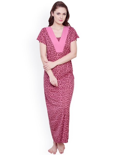 

Claura Pink Printed Maxi Nightdress cot-15