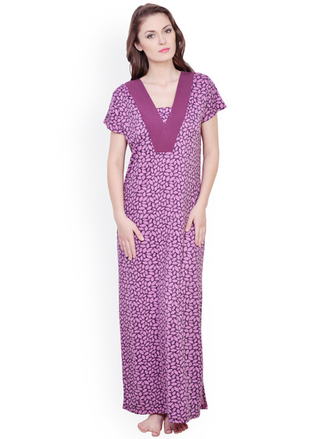 

Claura Purple Printed Maxi Nightdress cot-15