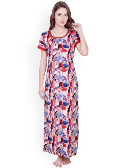 

Claura Red Printed Maxi Nightdress cot-16