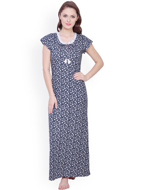

Claura Navy Printed Maxi Nightdress cot-17, Navy blue