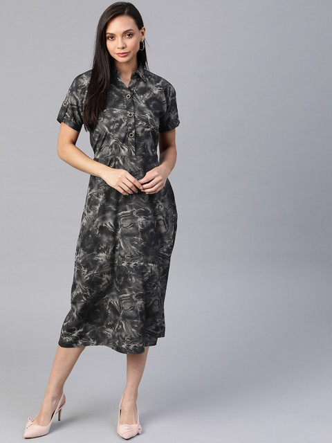 

Cottinfab Black & Grey Shirt Midi Dress