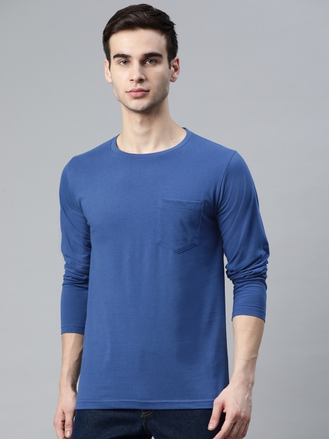 

PICOT Men Blue Solid Pocket T-shirt