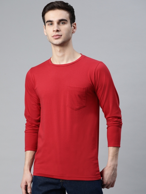 

PICOT Men Red Solid Pocket T-shirt