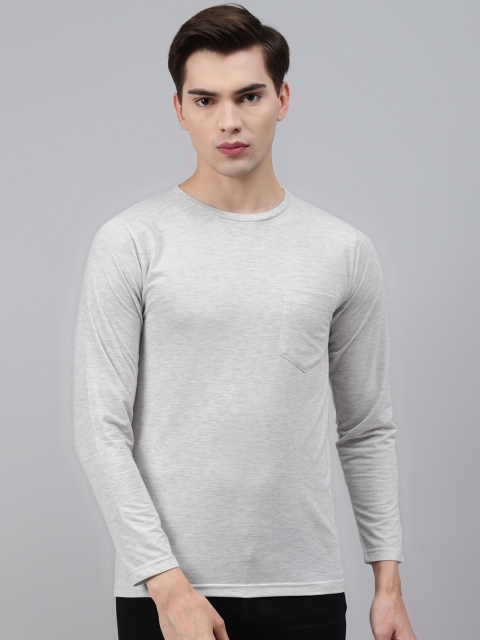 

PICOT Men Grey Melange Solid T-shirt, Off white