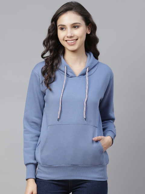 

PICOT Women Blue Solid Hooded Sweatshirt