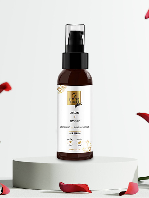 

Good Vibes Unisex Plus Argan + Rose Hip Softening & Shine Imparting Hair Serum 50 ml, Transparent