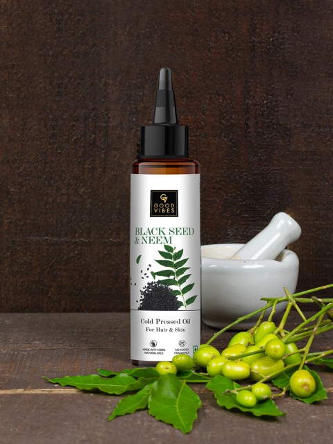 

Good Vibes Unisex Black Seed & Neem Cold Pressed Oil For Hair & Skin -100 ml, White