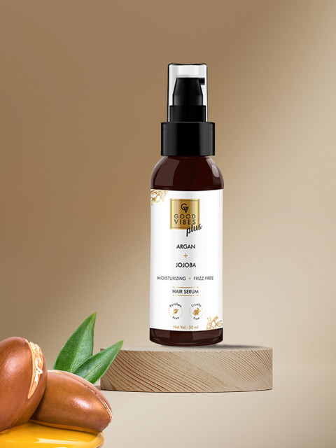 

Good Vibes Plus Unisex Argan + Jojoba Moisturizing & Frizz Free Hair Serum 50 ml, Transparent