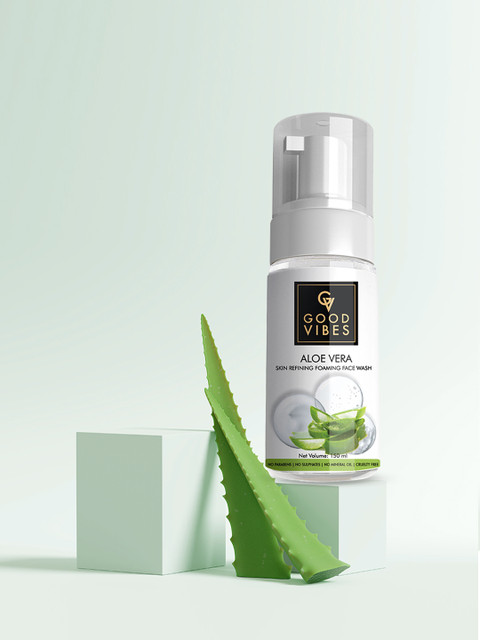 

Good Vibes Unisex Skin Refining Foaming Face Wash with Aloe Vera 150 ml, White