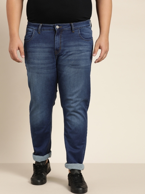 

Sztori Men Plus Size Navy Blue Slim Tapered Fit Light Fade Stretchable Jeans