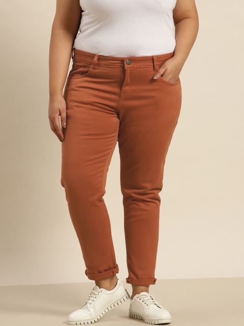 

Sztori Women Rust Orange Plus Size Skinny Fit Mid-Rise Stretchable Jeans