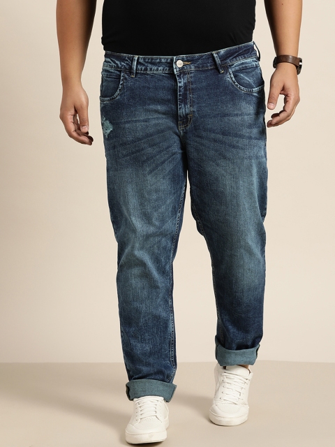 

Sztori Men Plus Size Navy Blue Slim Tapered Fit Low Distress Light Fade Stretchable Jeans