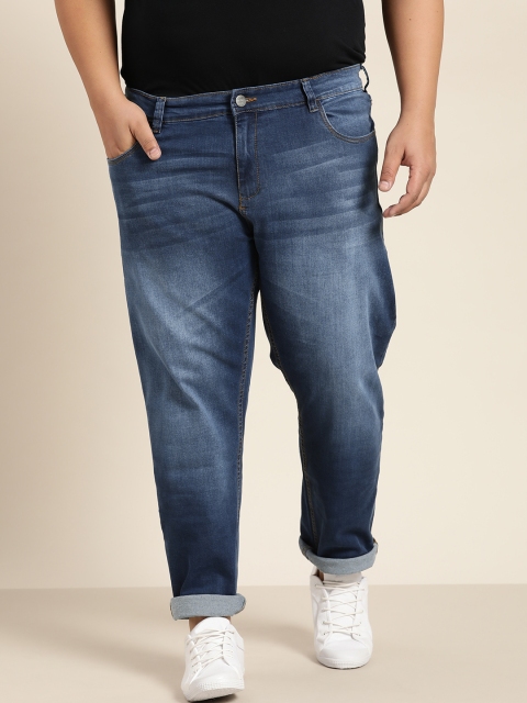 

Sztori Men Plus Size Navy Blue Slim Tapered Fit Light Fade Stretchable Jeans
