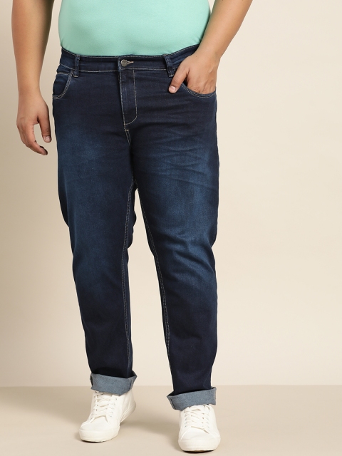 

Sztori Men Plus Size Navy Blue Tapered Fit Light Fade Jeans